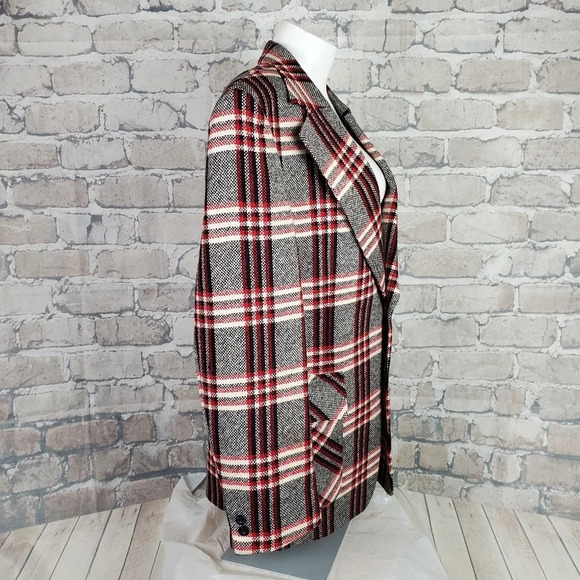 Vintage Men's Wool Blazer Red Black White Plaid 43 Regular Oversized - Picture 4 of 16